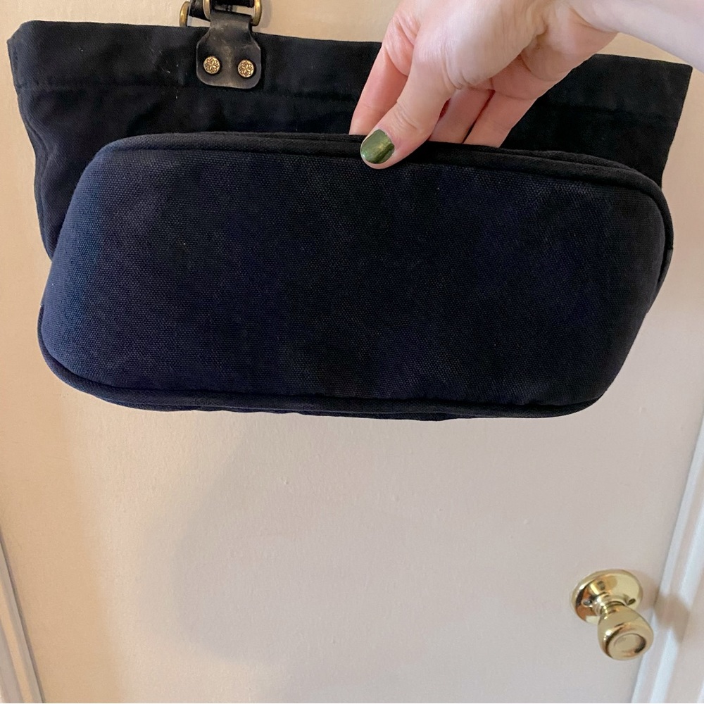 Dakota Black Canvas Shoulder Bag with Leather Handles and Front Pocket - Picture 5 of 7